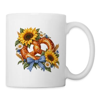 Brezel mit Sonnenblumen & Trachtenschleife - Tasse - Weiß - Rechts