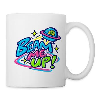 Beam Me Up – Alien UFO Retro Neon - Tasse - Weiß - Rechts