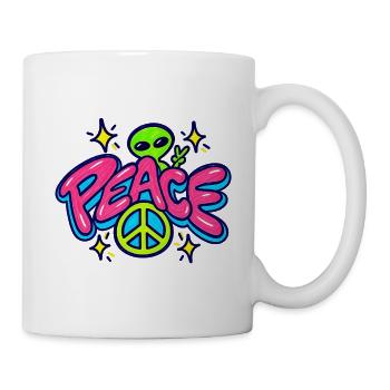 Peace Alien – Retro Neon Friedenszeichen - Tasse - Weiß - Rechts
