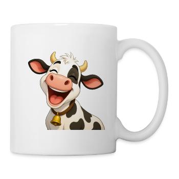 Lachende Zeichentrickkuh mit goldener Glocke - Tasse - Weiß - Rechts