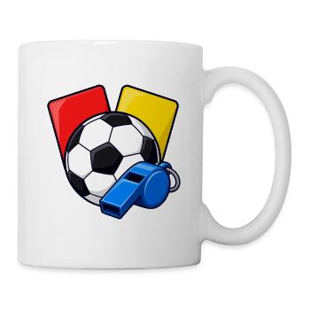 Schiedsrichterpfiff sowie rote und gelbe Karten - Tasse - Weiß - Rechts