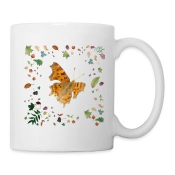 C-Falter mit Herbstlaub - Tasse - Weiß - Rechts