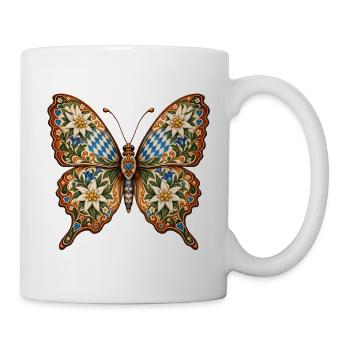 Trachten-Schmetterling mit Edelweiß & Enzian - Tasse - Weiß - Rechts