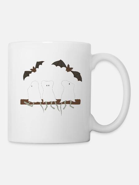 Mäuse-Geistertrio am Ast - Tasse - Weiß