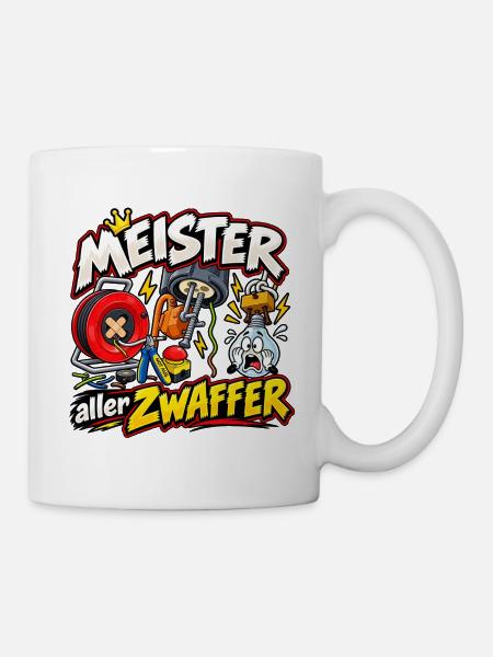 Meister aller Zwaffer – Elektriker Comic-Chaos - Tasse - Weiß