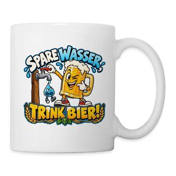 Spare Wasser, trink Bier! – Lustiger Bierkrug - Tasse - Weiß - Rechts