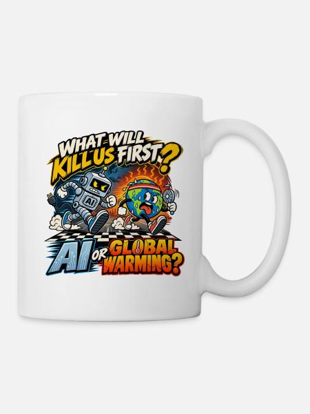 KI oder Erderwärmung – Das Weltuntergangsrennen - Tasse - Weiß