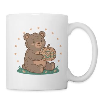 Teddybär mit Kürbiskuchen - Tasse - Weiß - Rechts