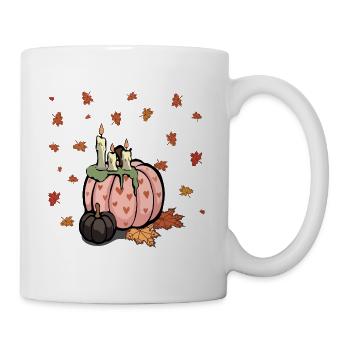 Rosa Kürbis mit Herbstkerzen - Tasse - Weiß - Rechts