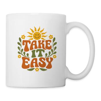 Take It Easy Groovy Retro Sonne Spruch Shirt - Tasse - Weiß - Rechts