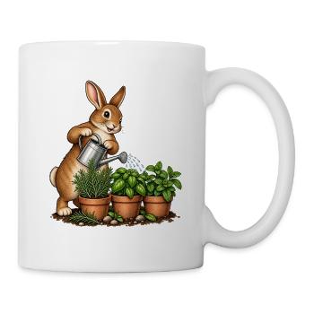 Hase gießt einen Kräutergarten - Tasse - Weiß - Rechts