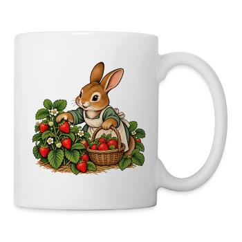 Hase bei der Erdbeerernte - Tasse - Weiß - Rechts