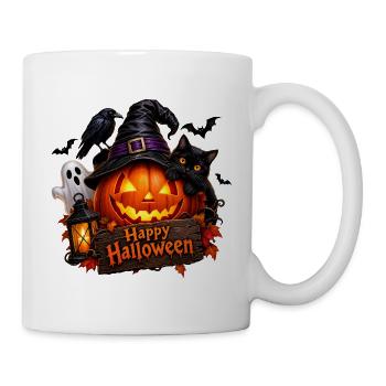 Halloween Kürbis mit Katze - Tasse - Weiß - Rechts