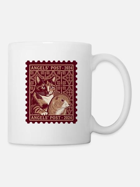 Katze und Hund, Katze und Präriehund auf einer Briefmarke - Tasse - Weiß