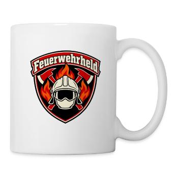 Feuerwehrheld – Wappen mit Helm und Äxten - Tasse - Weiß - Rechts