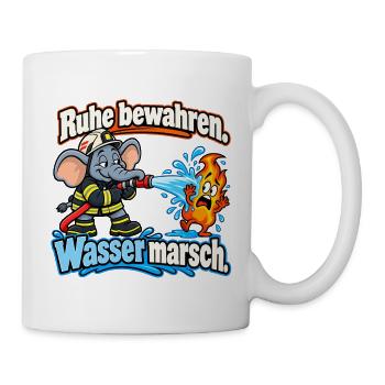 Feuerwehr-Elefant – Ruhe bewahren, Wasser marsch - Tasse - Weiß - Rechts