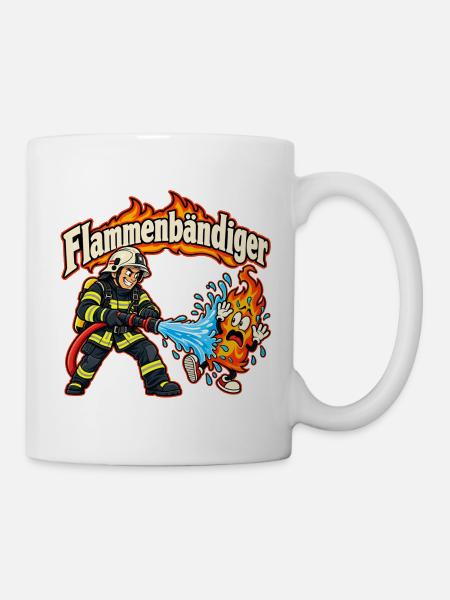 Flammenbändiger – Feuerwehr mit Humor - Tasse - Weiß