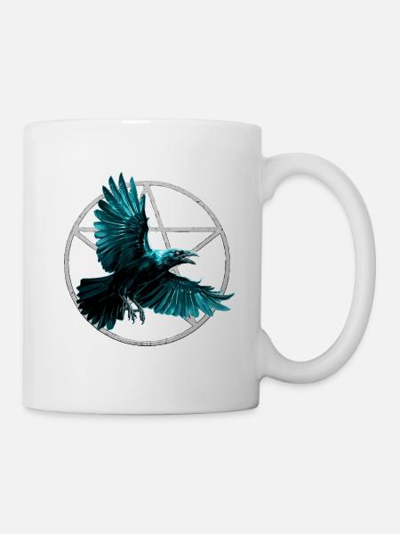 Teal Rabe im Geometriekreis - Tasse - Weiß