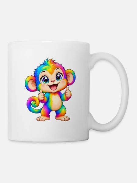 Kawaii Mehrfarbiger Regenbogenaffe - Tasse - Weiß