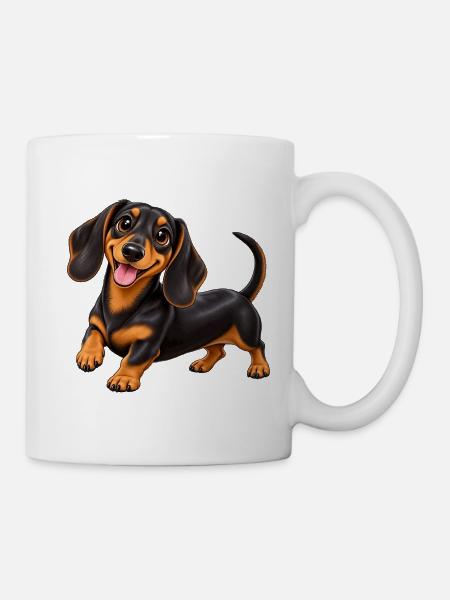 Lächelnder Dackel Cartoon - Tasse - Weiß