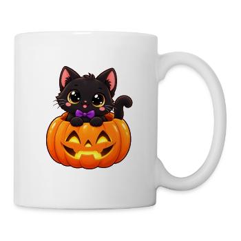 Halloween-Kätzchen im leuchtenden Kürbis - Tasse - Weiß - Rechts