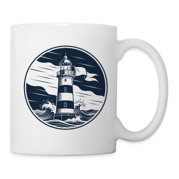 Leuchtturm Kreisbadge mit Wellen - Tasse - Weiß - Rechts