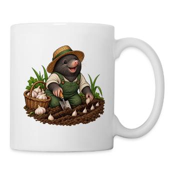 Maulwurf pflanzt Knoblauch - Tasse - Weiß - Rechts