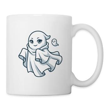 Süße Cartoon-Geisterfigur mit einem freundlichen Lächeln - Tasse - Weiß - Rechts
