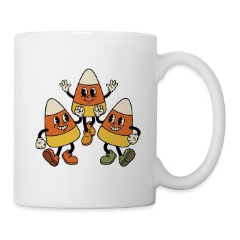 Drei retro-Cartoon-Candy-Corn-Figuren tanzen - Tasse - Weiß - Rechts