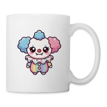 Süßer Cartoon-Clown mit Pastellfarben und großen Augen - Tasse - Weiß - Rechts