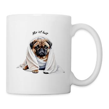 Mops "Mir ist kalt"-Niedlicher Hund im Handtuch - Tasse - Weiß - Rechts