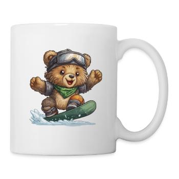 Bär auf Snowboard – Abenteuerzeit - Tasse - Weiß - Rechts
