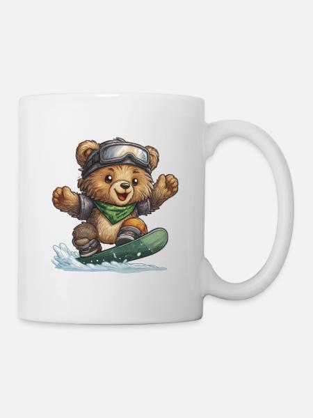 Bär auf Snowboard – Abenteuerzeit - Tasse - Weiß