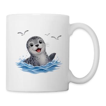 Fröhliche Robbe im Spritzwasser - Tasse - Weiß - Rechts
