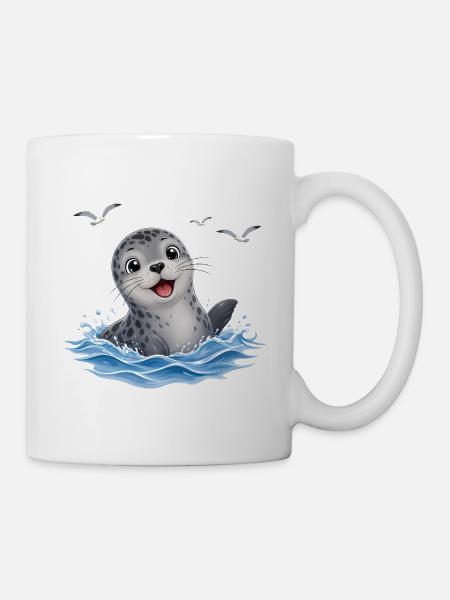 Fröhliche Robbe im Spritzwasser - Tasse - Weiß