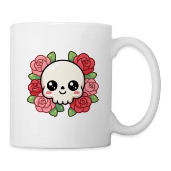 Niedlicher Kawaii-Schädel, umgeben von leuchtenden Rosen - Tasse - Weiß - Rechts