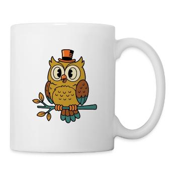 Verspielte Retro-Cartoon-Eule mit Zylinder - Tasse - Weiß - Rechts