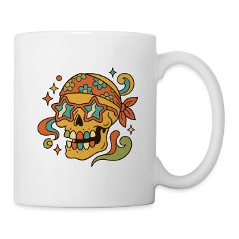 Grooviger Schädel mit Bandana und Sternsonnenbrille - Tasse - Weiß - Rechts