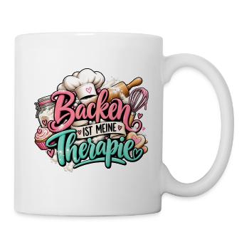 Backen ist meine Therapie – Backliebe Geschenk  - Tasse - Weiß - Rechts