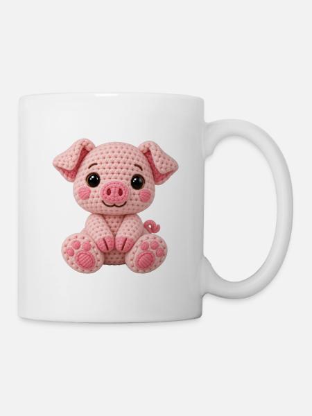 Häkelkuschel Schwein Rosa - Tasse - Weiß