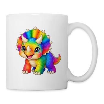 Triceratops Multicolor Kawaii – Regenbogen-Dino - Tasse - Weiß - Rechts