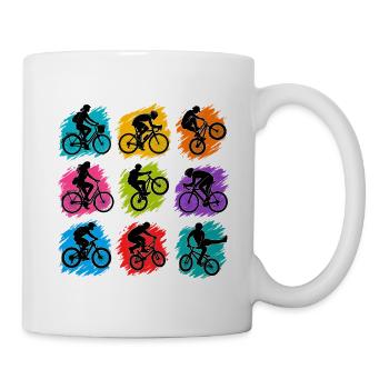 Bunte Radfahrer in abstrakten Splittern - Tasse - Weiß - Rechts