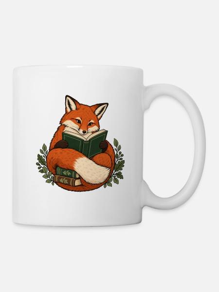 Lesender Fuchs mit Buch - Tasse - Weiß