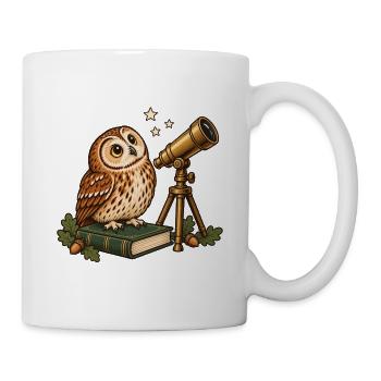 Eule mit Teleskop - Tasse - Weiß - Rechts
