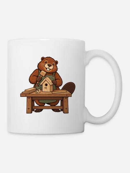 Biber an der Werkbank - Tasse - Weiß