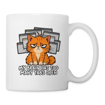 Zu viele Tabs im Kopf – müde Katze - Tasse - Weiß - Rechts