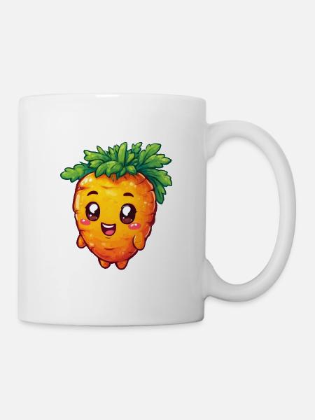 Kawaii Karotte mit Fröhlichem Gesicht - Tasse - Weiß