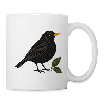 Amsel mit Blättern – Gartenvogel - Tasse - Weiß - Rechts