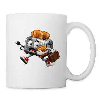 Panischer Toaster auf der Flucht mit Toast - Tasse - Weiß - Rechts