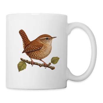Zaunkönig auf Zweig – Gartenvogel - Tasse - Weiß - Rechts